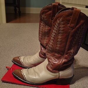 Men's Brown and Cream Cowboy Boots